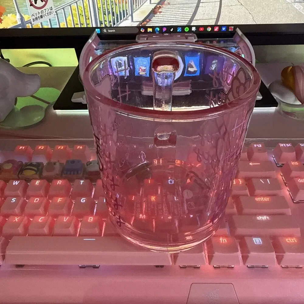 Sanrio Hello Kitty Mug Clear Pink Glass Large Coffee Cup 17.5oz 2024 Classic Bow
